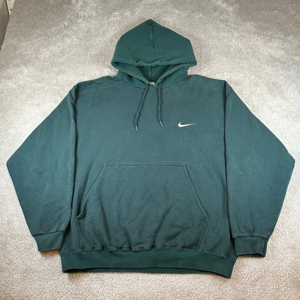 Vintage 90s Nike Hoodie Mens Large Green Pullover Swoosh Embroidered Sweatshirt